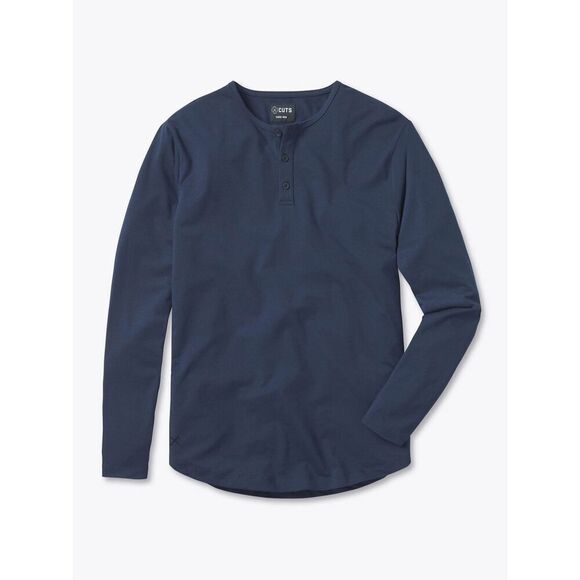 ✨Cuts AO Long Sleeve Navy Sz XL Henley Curve-Hem✨ - Picture 6 of 11